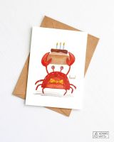 Verjaardagskaart Hoera Krab met Taart van Adams Art