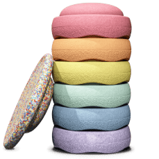 Stapelstein Regenboog Rainbow set Pastel met Super Confetti balansbord