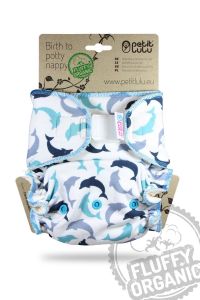 Fluffy Organic Maxi/Night luier Dolfijnen met klittenband van Petit Lulu